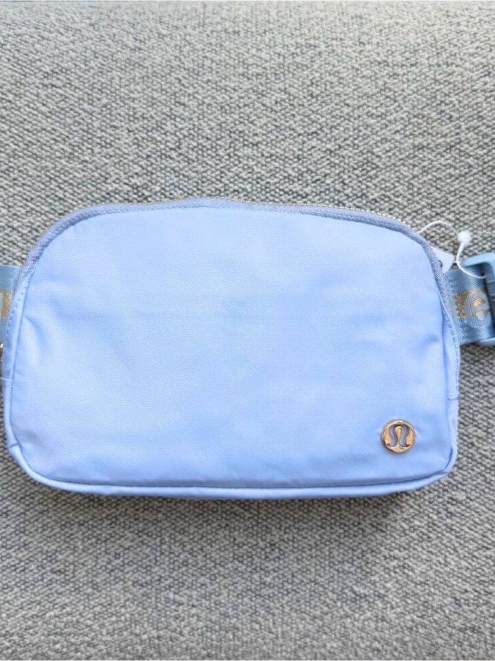lululemon athletica Light Blue Crossbody Pouch with Gold Logo and Keychain